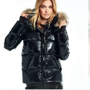 SAM NYC Annabelle Black Down puffer Jacket/Coat with Removable fur Hood (Med)